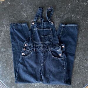 Free People Navy Blue Denim Overalls
